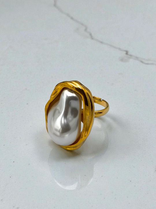 Damen Ring mit Perlen aus Stahl Vergoldet
