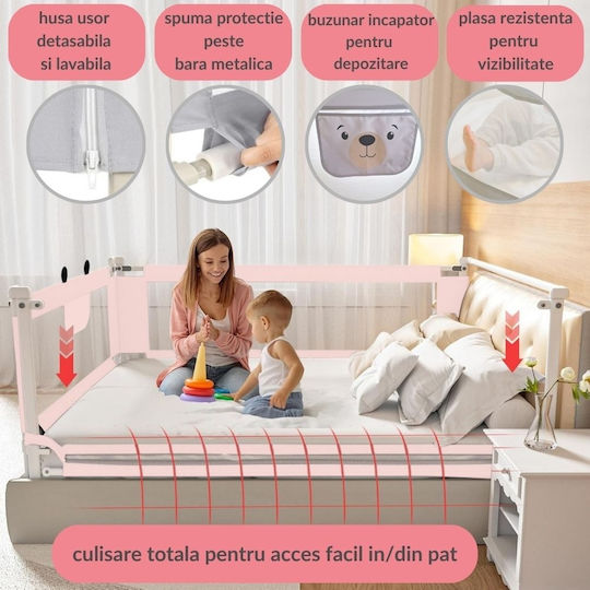 Kidizi Bară de protecție pentru pat Montaj simplu în Culoare Roz 200εκ. 3buc