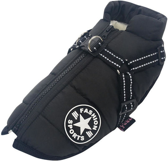 Denik Pets Black Fleece / Waterproof Dog Coat XLarge with 34cm Back Length
