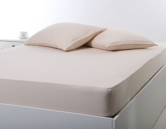 Silk Fashion Sheet for Single Bed with Elastic 100x200+35cm. Light Beige