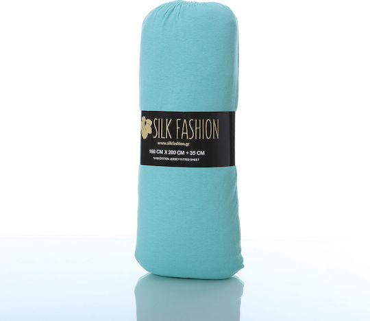 Silk Fashion Sheet for Single Bed with Elastic 100x200+35cm. Sea Green
