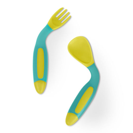 Baboo Baby Set with Fork with Temperature Indicator made of Silicone for 6+ months Yellow 2pcs