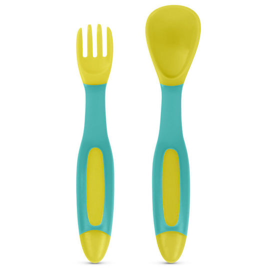 Baboo Baby Set with Fork with Temperature Indicator made of Silicone for 6+ months Yellow 2pcs