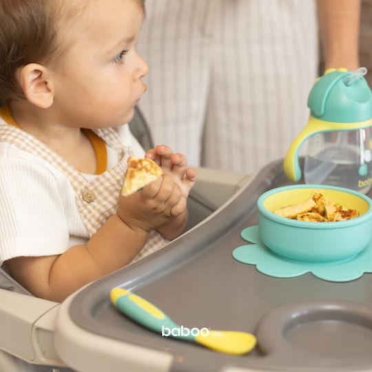 Baboo Baby Set with Fork with Temperature Indicator made of Silicone for 6+ months Yellow 2pcs