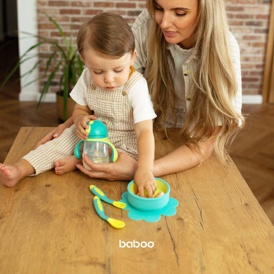 Baboo Baby Set with Fork with Temperature Indicator made of Silicone for 6+ months Yellow 2pcs