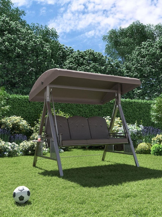 Leagăn cu Bază 3 Locuri Metal L205xW118xH186cm Gri Leagăn cu Bază 3 Locuri Metal L205xW118xH186cm Gri