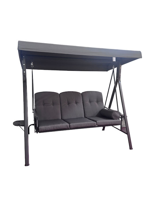 Garten & Veranda Schaukel mit Basis und Kissen 3 Sitze Metallisch Gray L205xB118xH186cm