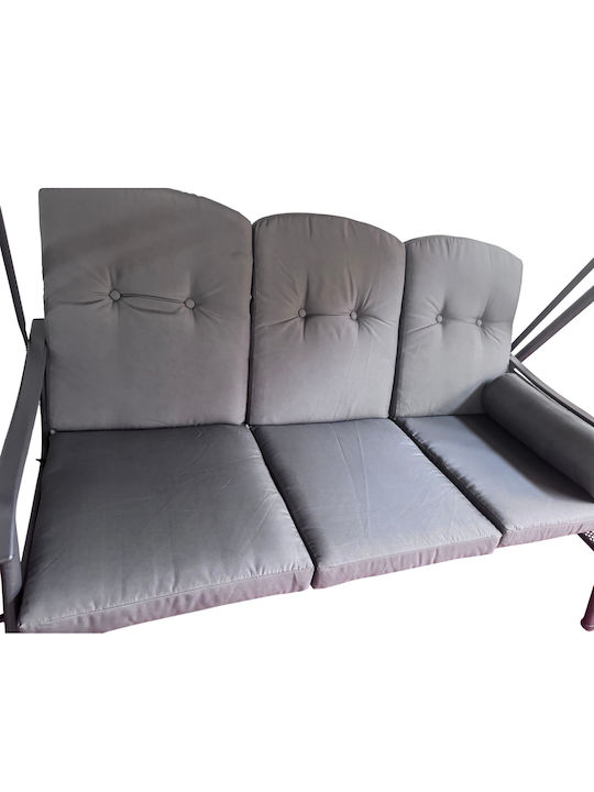 Garten & Veranda Schaukel mit Basis und Kissen 3 Sitze Metallisch Gray L205xB118xH186cm