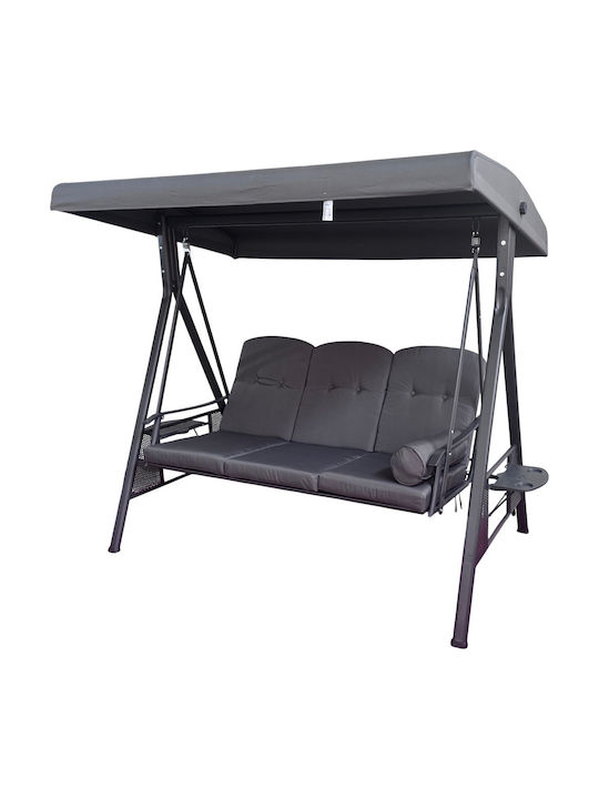 Garten & Veranda Schaukel mit Basis und Kissen 3 Sitze Metallisch Gray L205xB118xH186cm