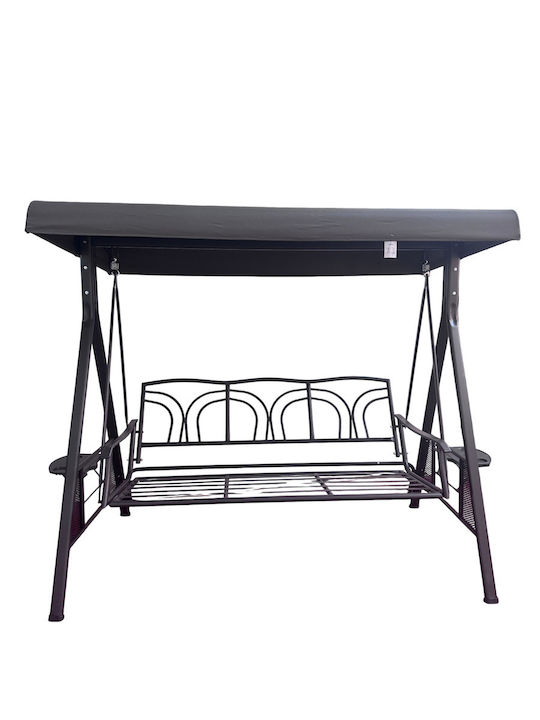 Garten & Veranda Schaukel mit Basis und Kissen 3 Sitze Metallisch Gray L205xB118xH186cm