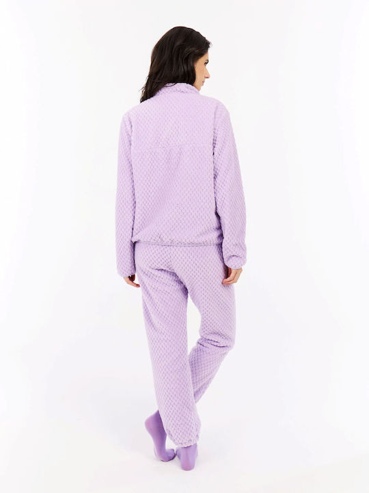 Winter Women's Fleece Blouse Hiking with Zipper Thistle Purple