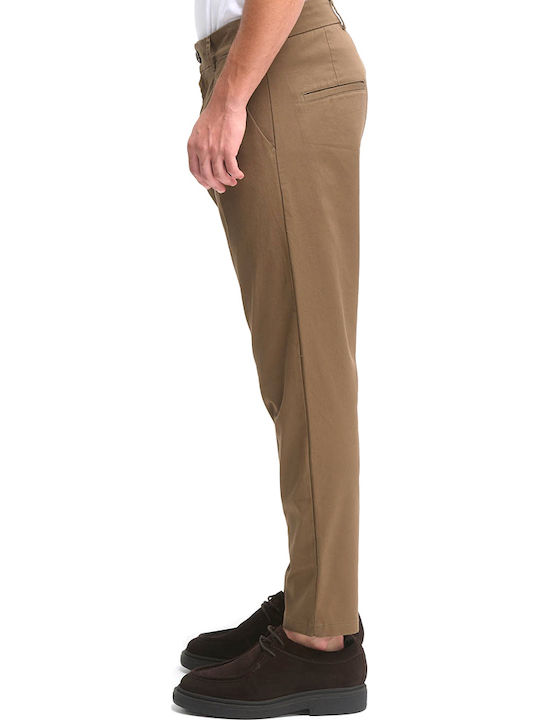 Perth Men's Chino Trousers Elastic in Straight Leg Style Brown