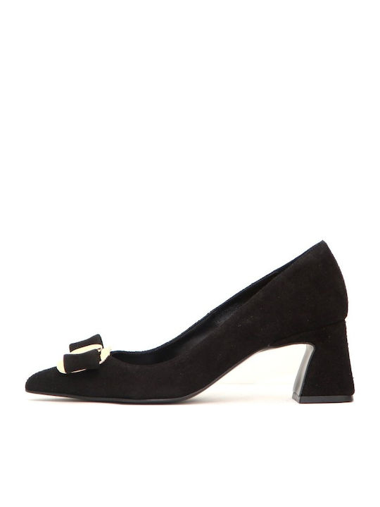 Leder Pumps mit mittelhohem Absatz Schwarz