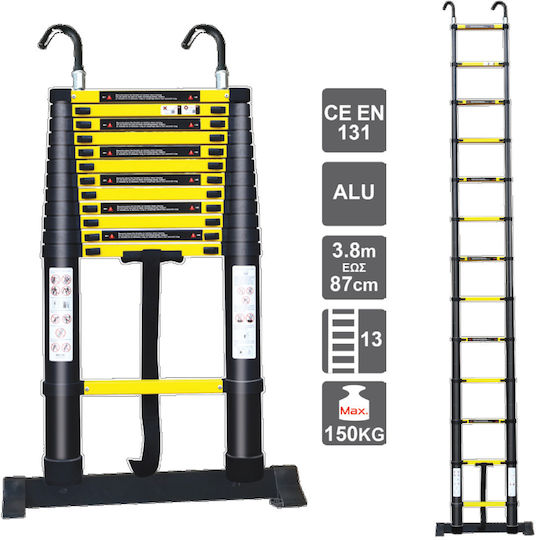 Helix Telescopic Ladder Aluminum 13 of Steps with Maximum Height 3.8m
