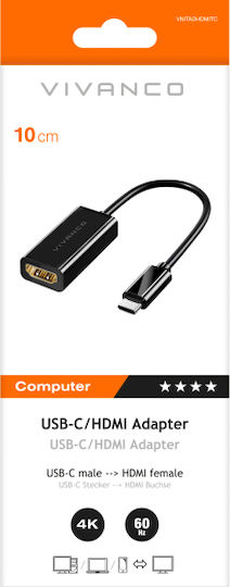 Vivanco Convertor USB-C / HDMI masculin în HDMI feminin Gri 1buc