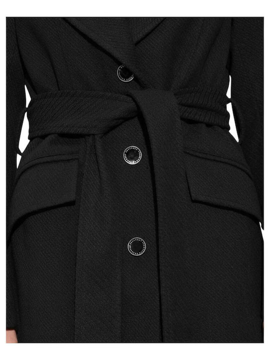 Damen Black Mantel mit Gürtel