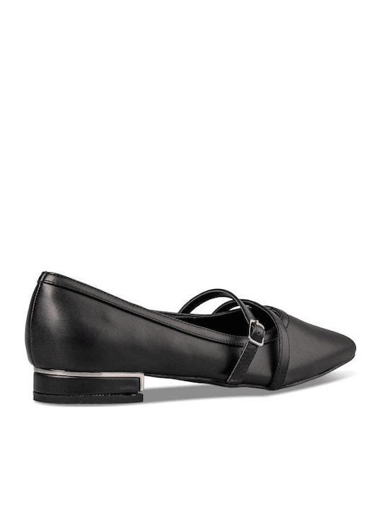 Synthetic Leather Pointy Ballerinas Black