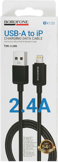 Borofone Braided USB-A la Cablu Lightning 18W Negru 1m