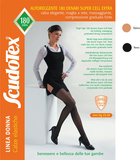 Scudotex Long Thigh High Compression Socks with Silicone 23-26 mmHg Black