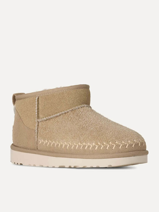 Classic Ultra Mini Stiefeletten Damen mit Pelz Beige