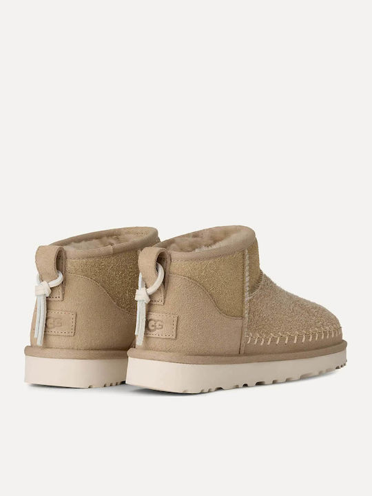 Classic Ultra Mini Stiefeletten Damen mit Pelz Beige