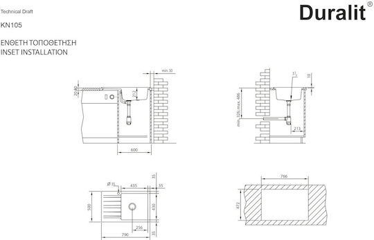 Duralit KΝ105-420 Ένθετος από Συνθετικό Γρανίτη Μ79xΠ50cm Μαύρος Duralit KΝ105-420 Ένθετος από Συνθετικό Γρανίτη Μ79xΠ50cm Μαύρος