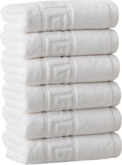 Set 6 Prosoape De Hotel Pentru Față 90x50cm Albe Greutate 500gsm