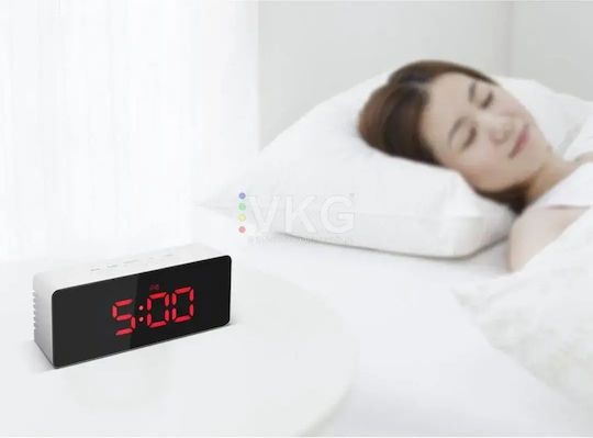 Verk Group Επιτραπέζιο Ψηφιακό Ρολόι LED με Ξυπνητήρι Λευκό