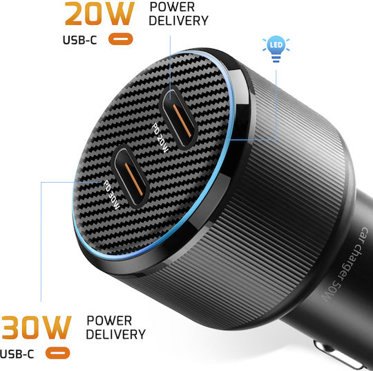 Swissten 20W 30W Power Delivery 2x USB-C Car Charger USB-C Cable Black
