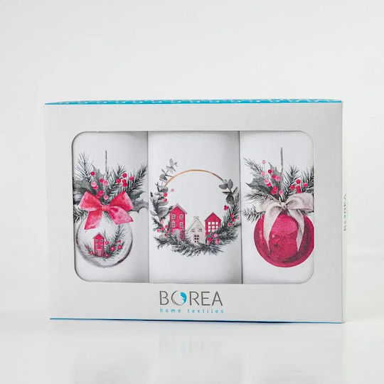 Borea Set Christmas Towels Fabric White L70xW50cm. 3pcs