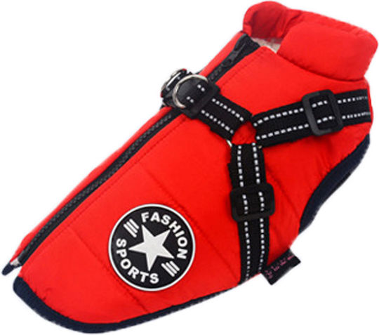 Denik Pets Μπουφάν Σκύλου Fleece / Αδιάβροχο Κόκκινο Medium με Μήκος Ράχης 26 εκ.