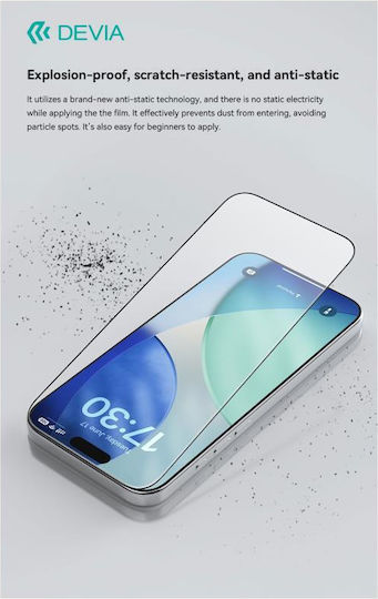 Devia 0.33мм Закалено стъкло Черен (iPhone 17 / 17 Pro / 16 Pro)