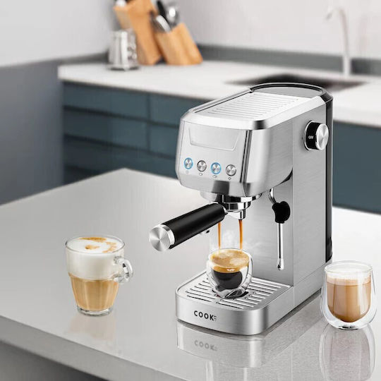 COOK-IT Mașină de Espresso 1350W Presiune 20bar Argintie