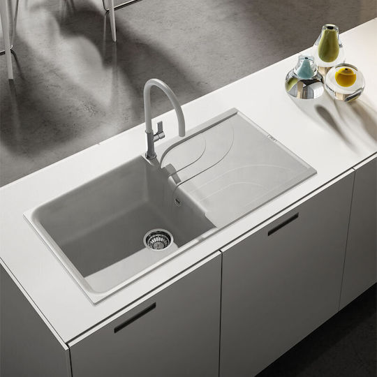 Elleci Ego 480 Granitek Drop-In Linkshänder aus Flüssiger Granit M100xB50cm Schwarz