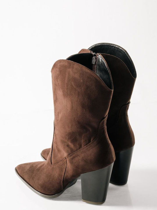 Wildleder Damen Cowboy-Stiefeletten Braun