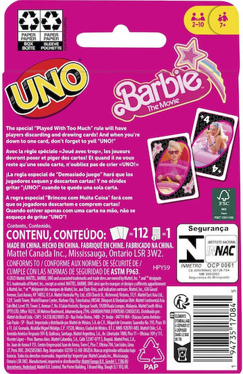 Επιτραπέζιο Παιχνίδι Uno - Barbie για 2-10 Παίκτες 7+ Ετών (EN) Mattel