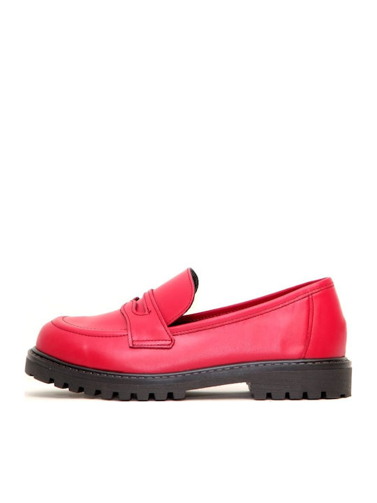Leather Women's Loafers in Red Color