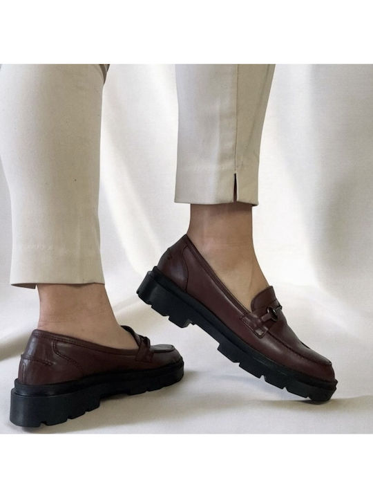 Leather Women's Loafers in Brown Color