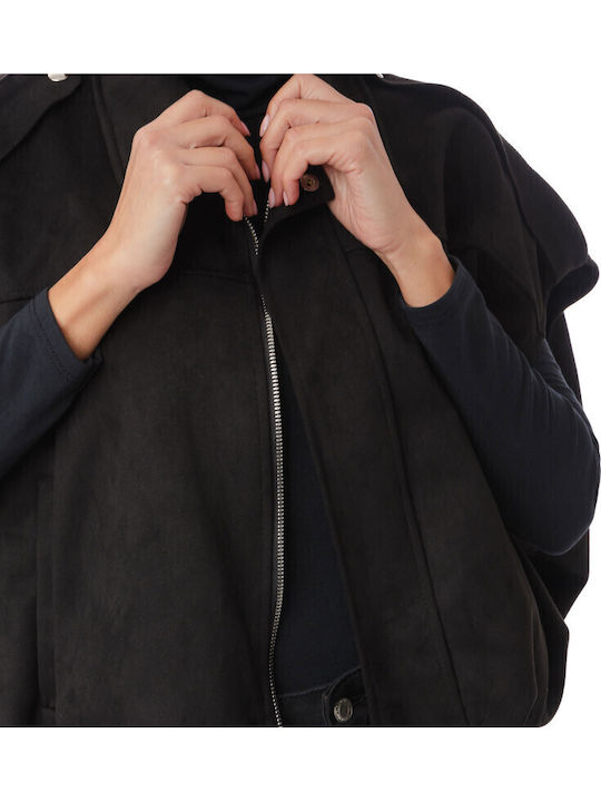 Women's Lifestyle Suede Jacket for Winter Black
