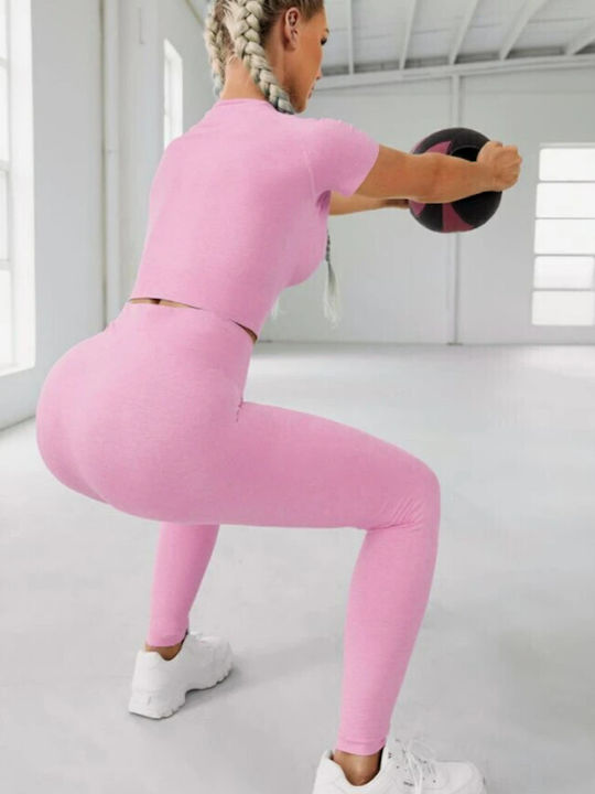 Instruire Set de femei cu Cropped Colanti Talie inalta Pink