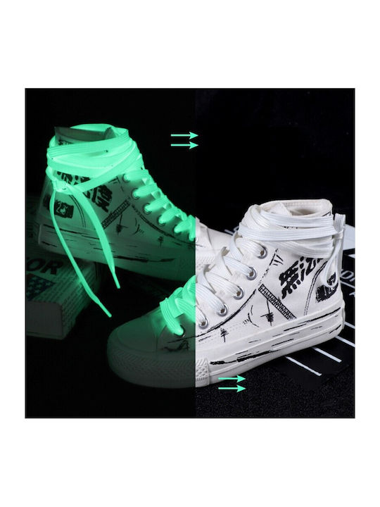 Şireturi De Pantofi Fosforescente Albe Pantofi Sport Verde Luminos 1.25 X 1 Cm Textile