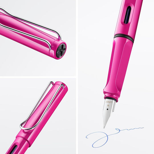 Lamy Safari 013 Πένα Γραφής Medium Ροζ από Πλαστικό με Μπλε Μελάνι Safari Pink