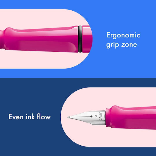 Lamy Safari 013 Πένα Γραφής Medium Ροζ από Πλαστικό με Μπλε Μελάνι Safari Pink