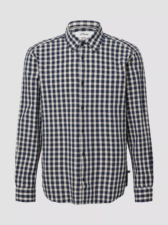 Kent Long Sleeve Shirt in Regular Fit Checked Dark Blue