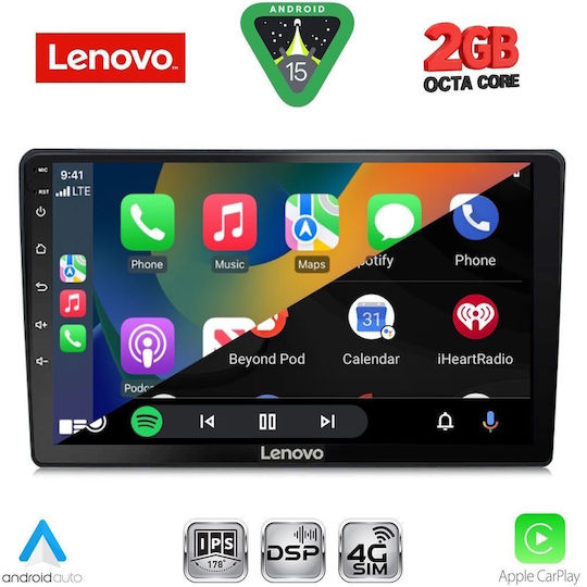 Lenovo Автомобилна Аудио Система (Блутут/USB/WiFi/GPS/Apple-Carplay/Android-Auto) с Тъчскрийн 9"