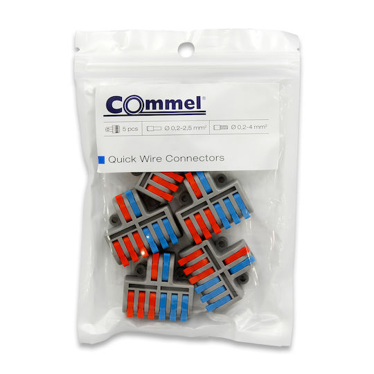 Commel Клема Бързо Свързване Натискаща 0.2-4mm 2-6 Полюса 5 Бройки Сиви 365-475