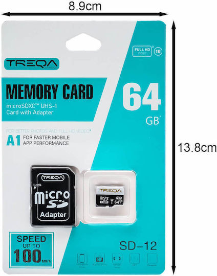 Treqa SD-12 SDHC 64GB U1 A1 UHS-I 100MB/s with Adapter