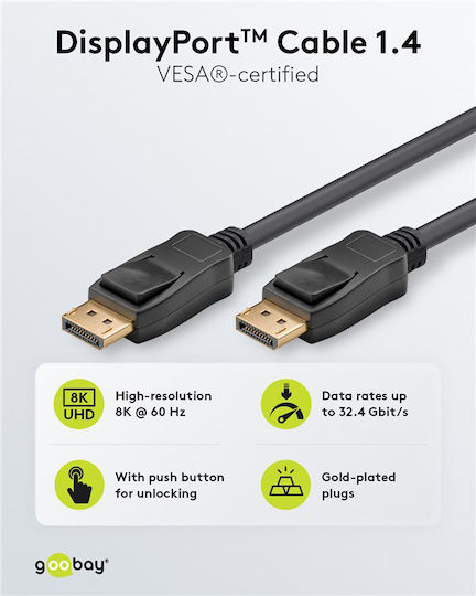 Goobay Kabel DisplayPort-Stecker - DisplayPort-Stecker 1m Schwarz (74777)