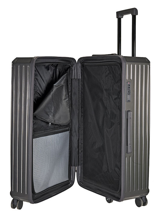 RCM Large Hard Gray Travel Suitcase With 4 Wheels