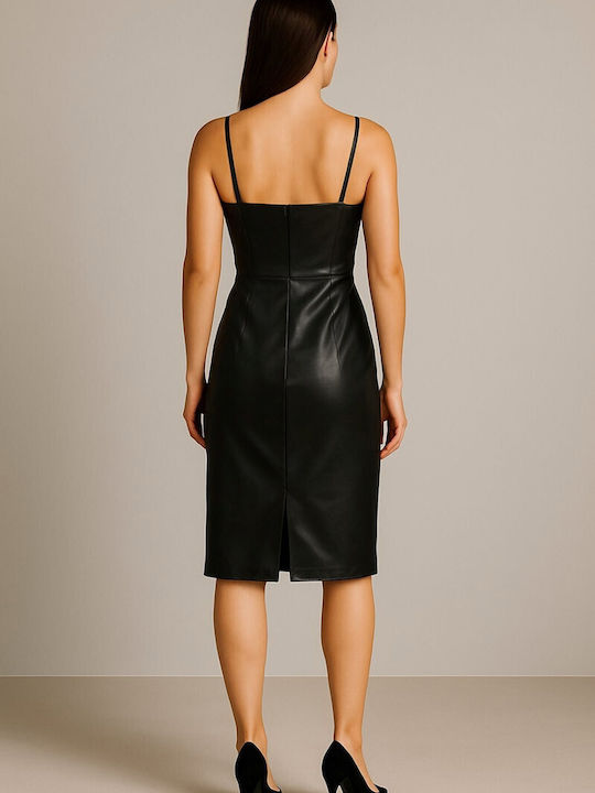 Midi Evening Leather Dress Black